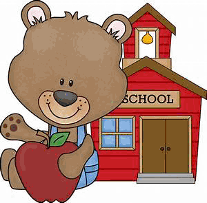 Image of bear and schoolhouse